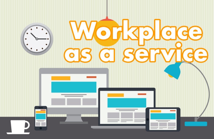 Workplace as a service - Immagine grafica vettoriale che richiama il concetto di "luogo di lavoro a servizio" abilitano dal Cloud e, in particolare dal Software as a Service